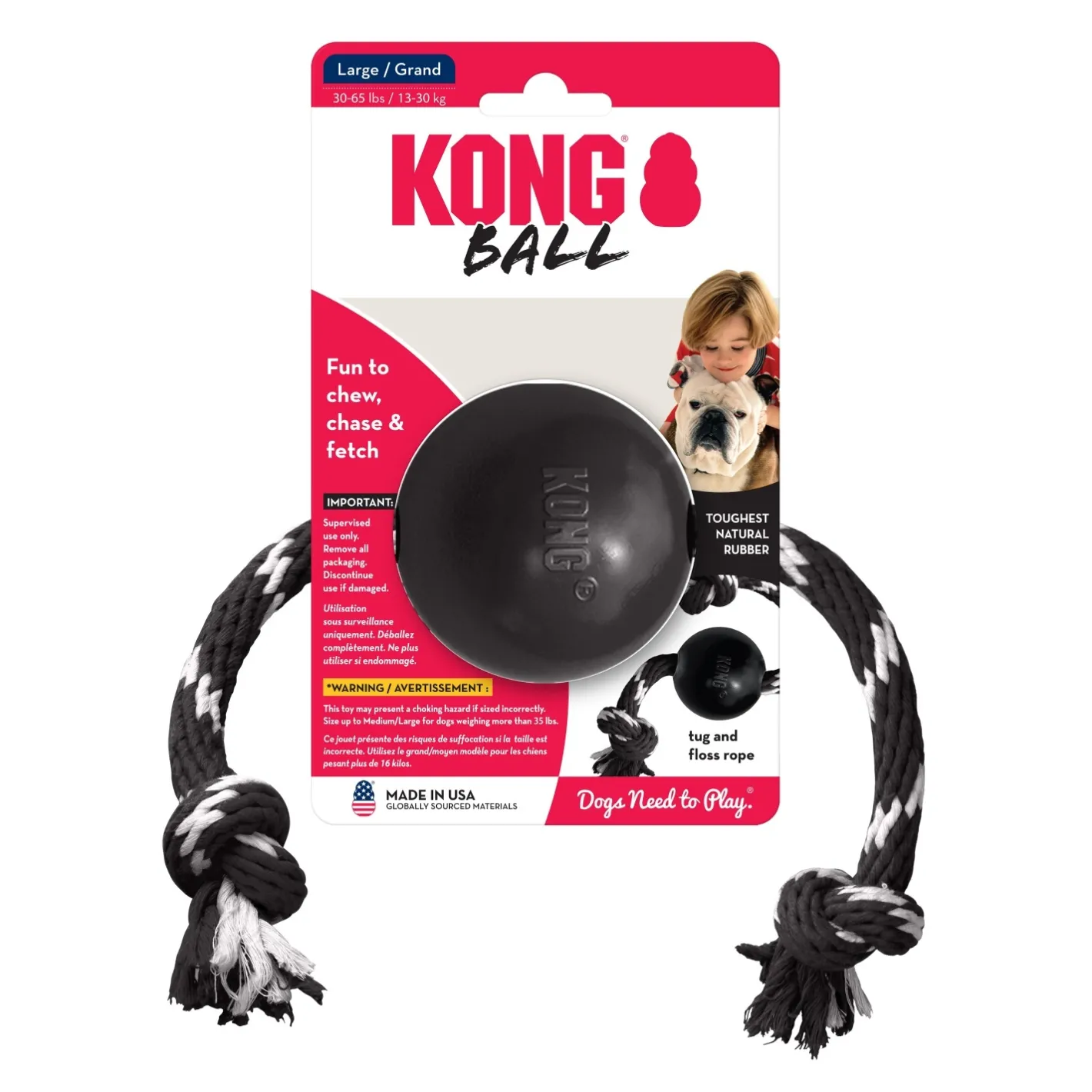 KONG Extreme Tough Dog Toy with Rope - Large Clearance