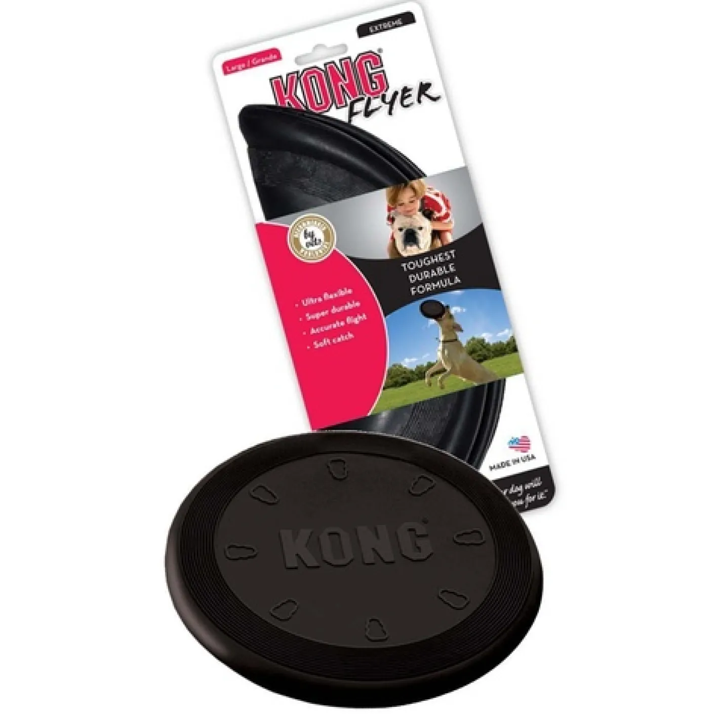 KONG Flyer Frisbee Extreme Black Non-Toxic Rubber Fetch Dog Toy Clearance
