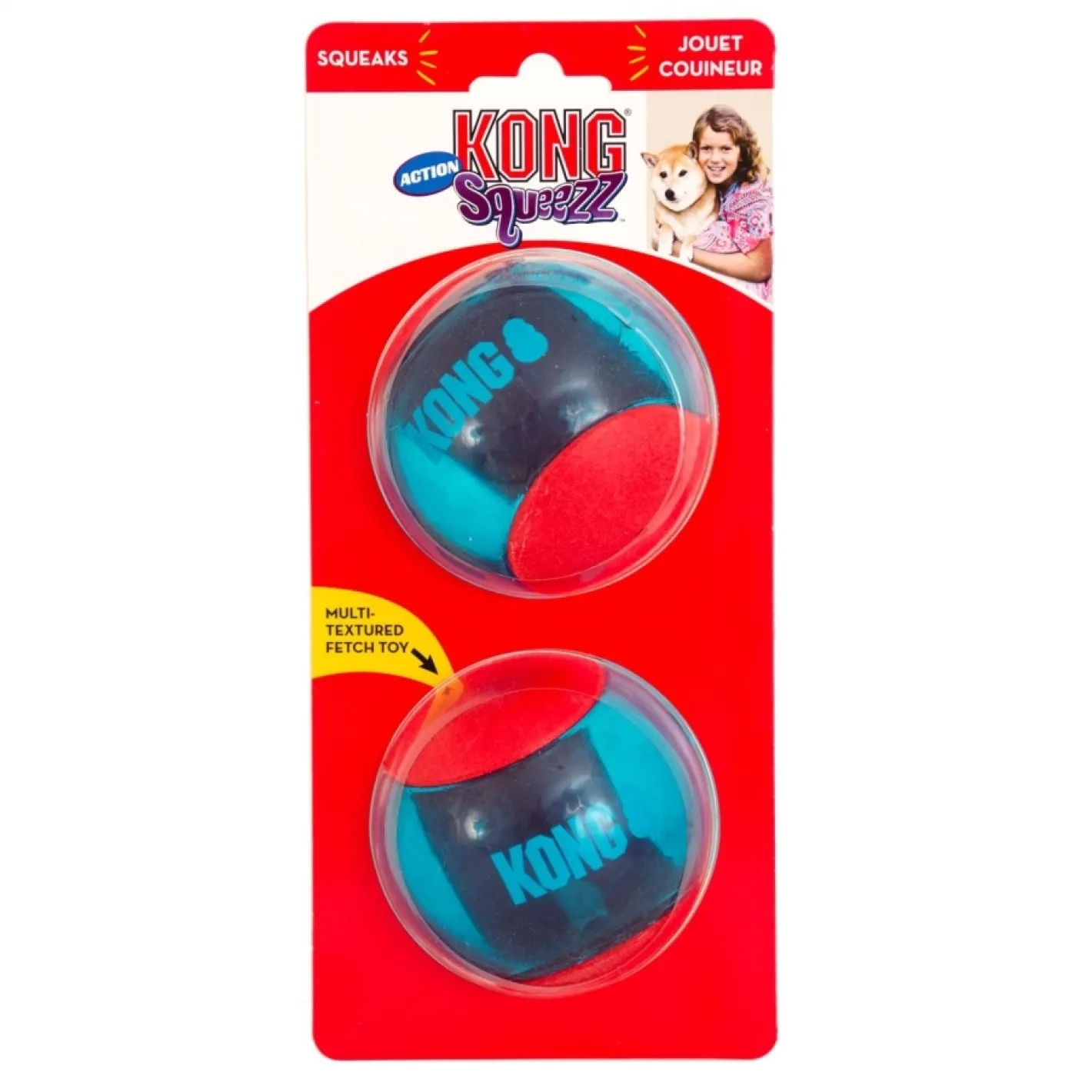 KONG Squeezz Action Multi-textured Red Rubber Ball Dog Toy Outlet