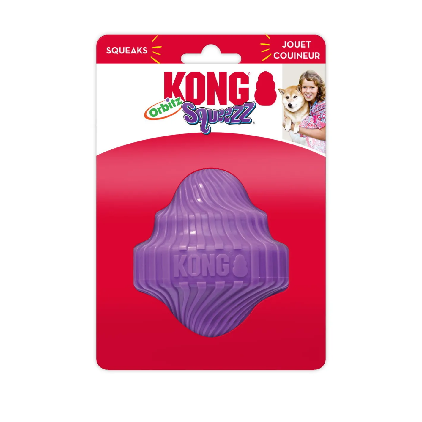 KONG Squeezz Orbitz Spin Top Squeaker Dog Toy - Pack of 3 Assorted Colours Outlet