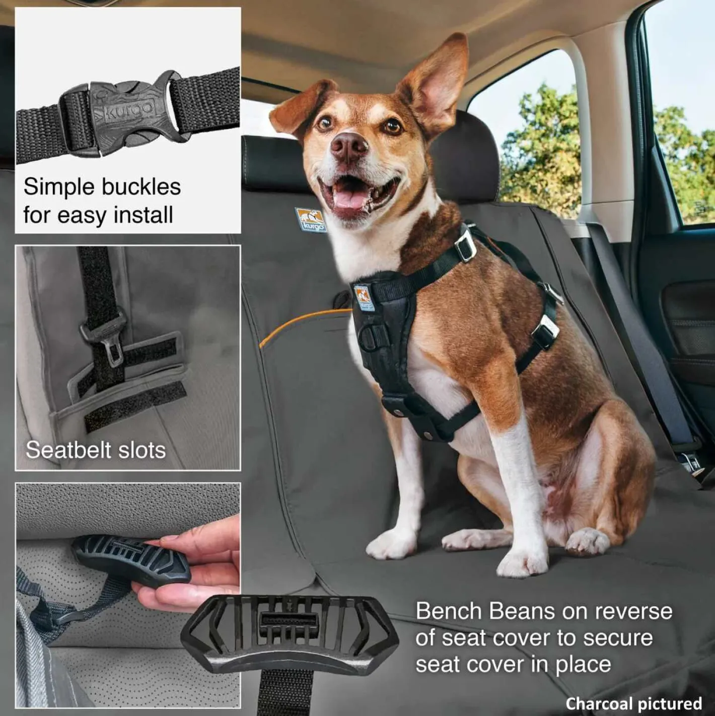 Kurgo Wander Bench Waterproof Car Seat Cover - Black Hot