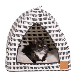 Mog and Bone Mog & Bone Cat Igloo Bed with Fleecy Cushion - Black & White Mosaic Outlet