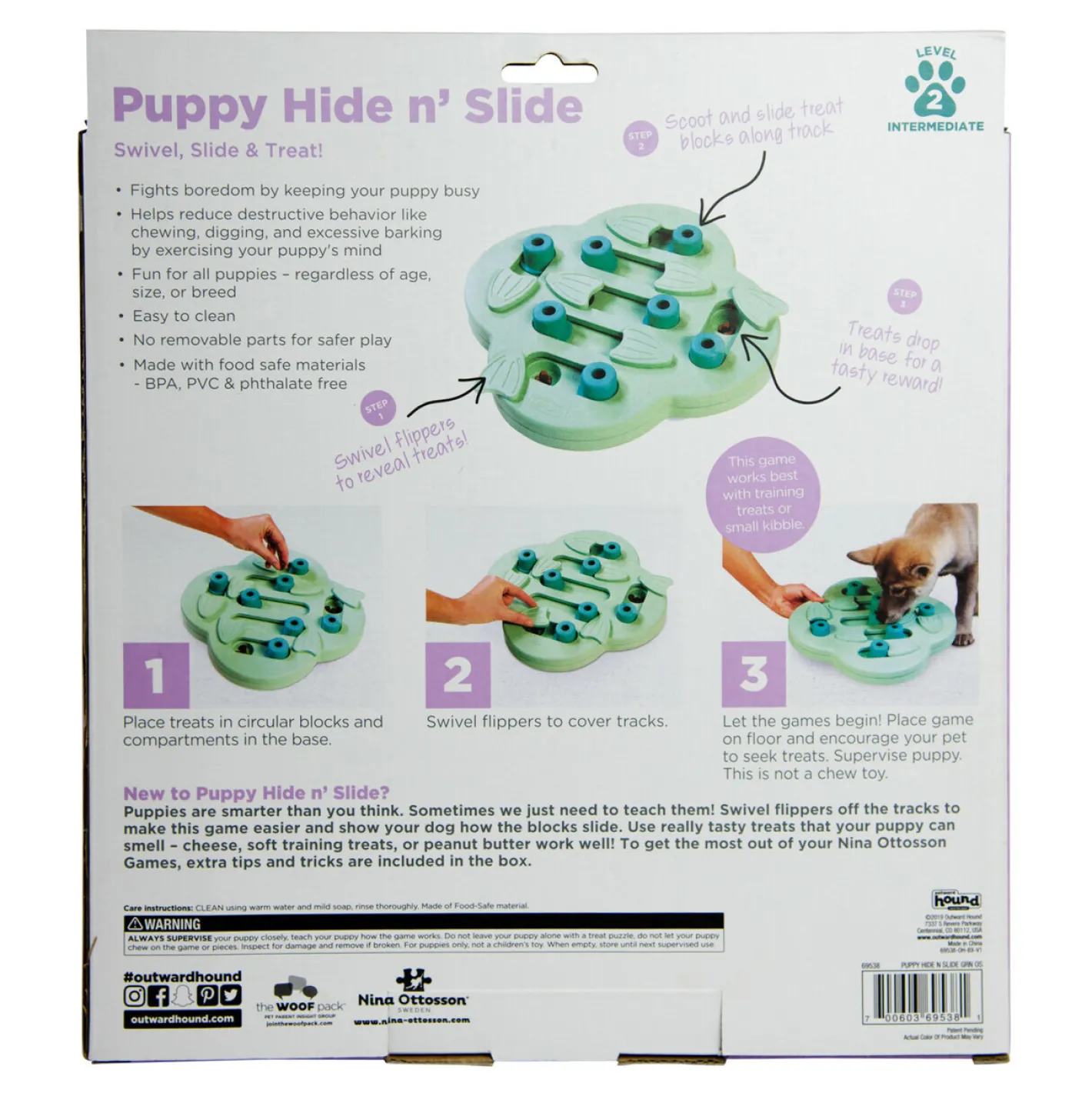 Nina Ottosson Hide & Slide Interactive Puzzle Dog Toy for Puppies - Level 2 Clearance