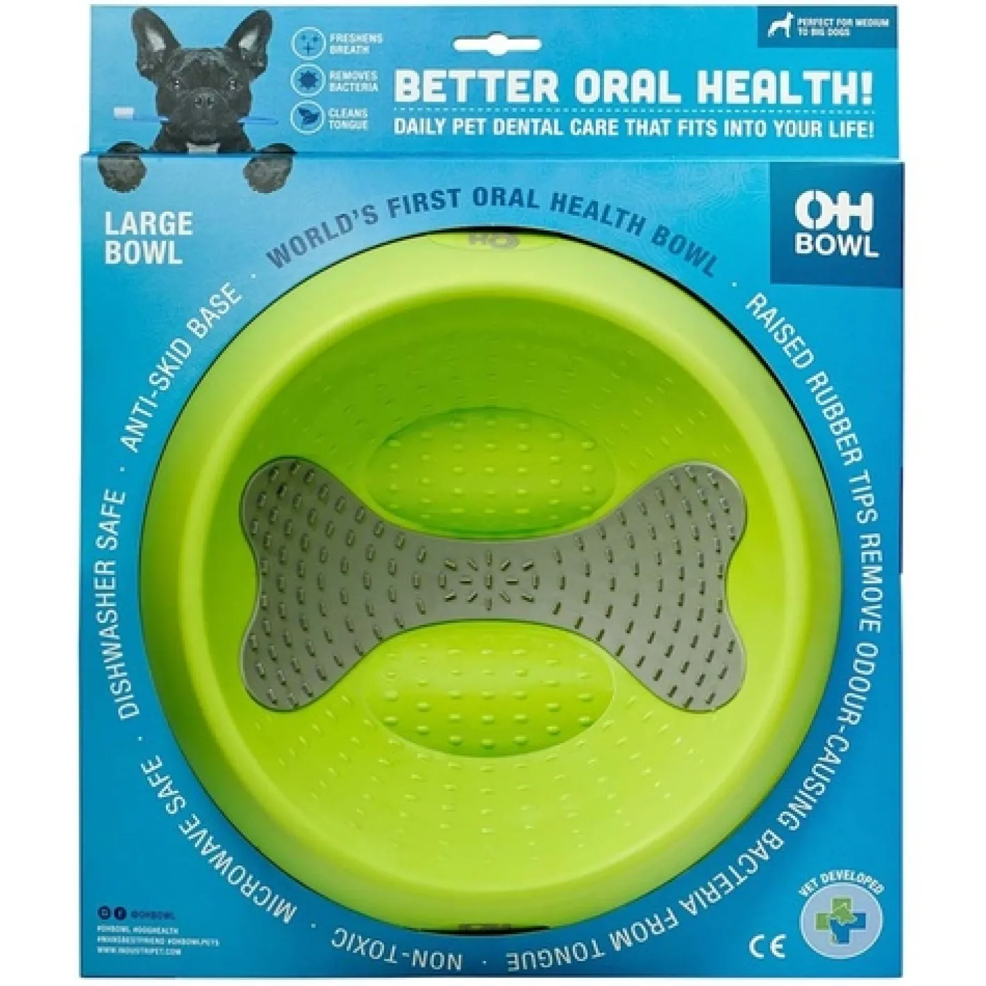 Lickimat Oh Bowl Slow Food Tongue Cleaning Dog Food Bowl - Green Clearance