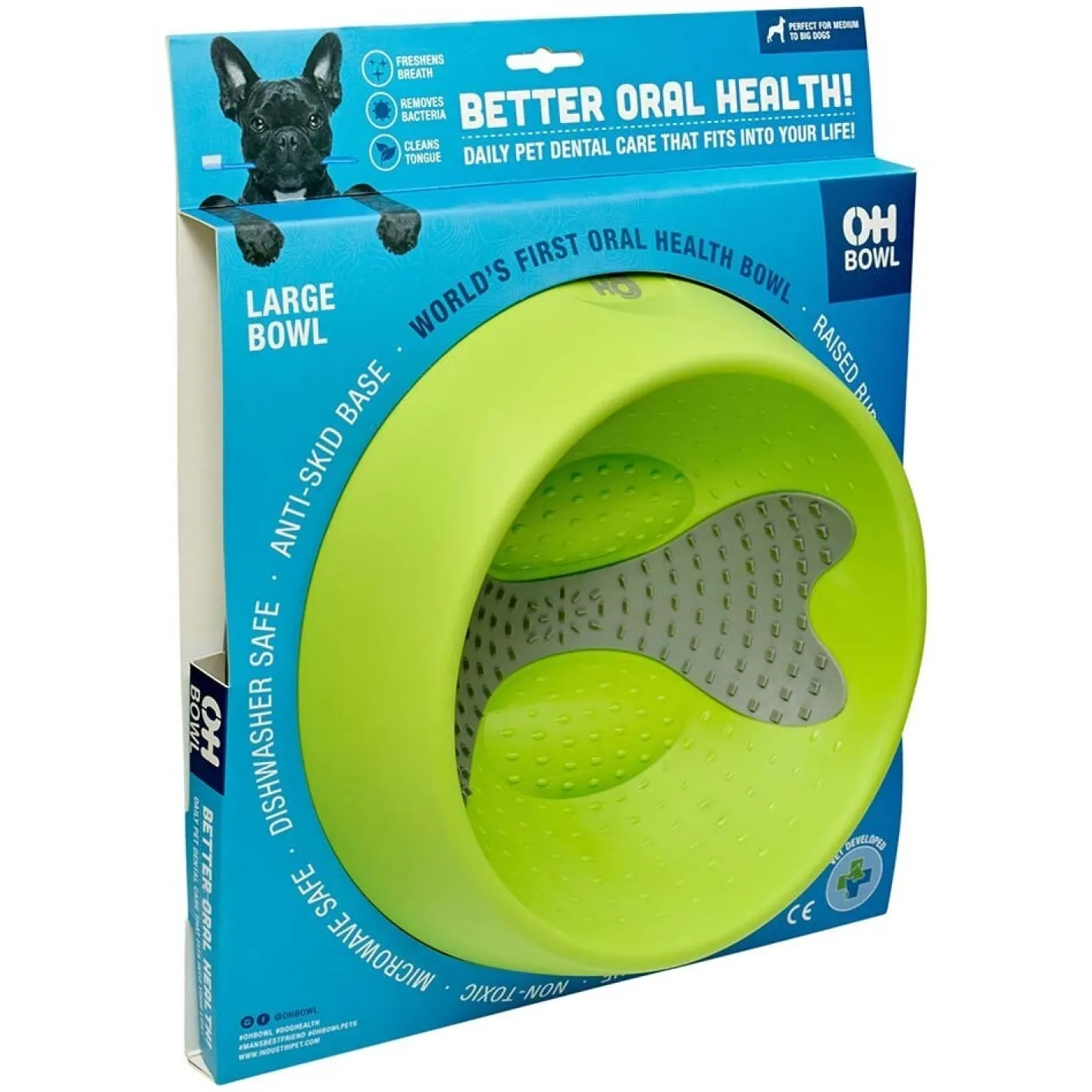 Lickimat Oh Bowl Slow Food Tongue Cleaning Dog Food Bowl - Green Clearance