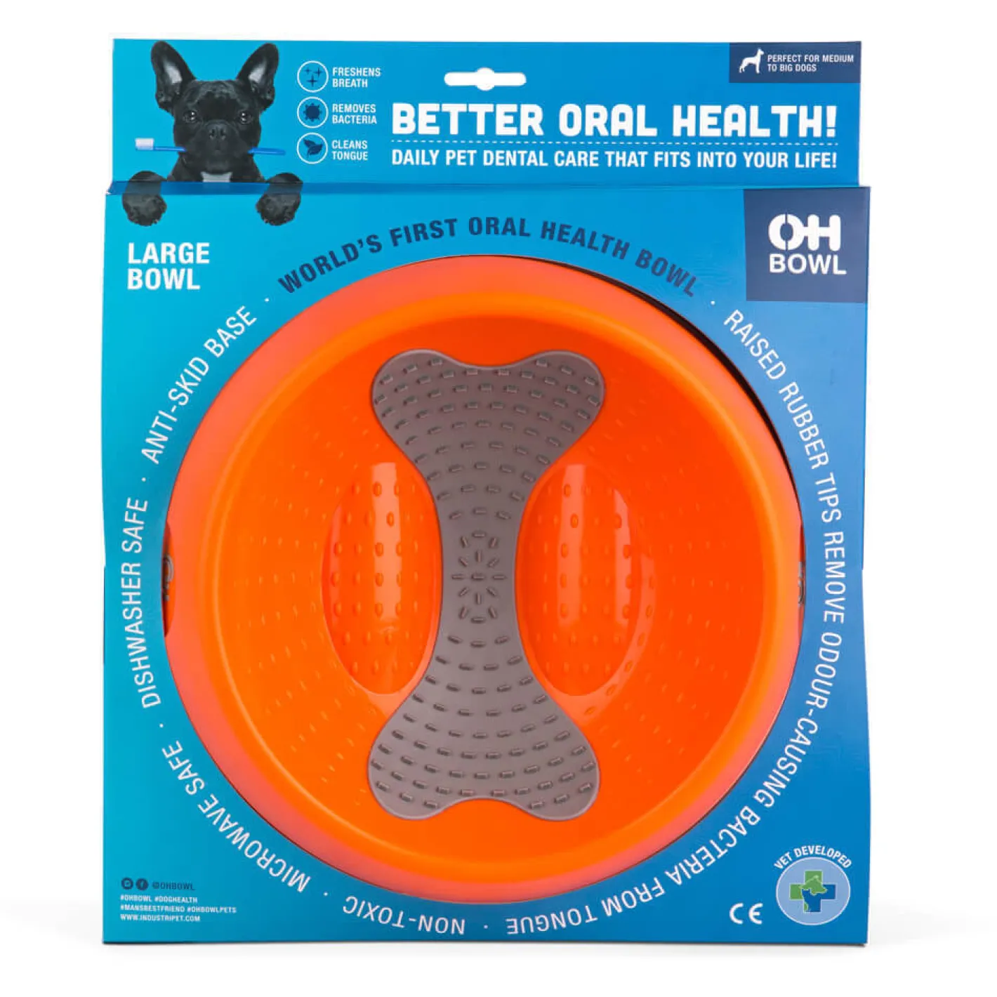 Lickimat Oh Bowl Slow Food Tongue Cleaning Dog Food Bowl - Orange Clearance