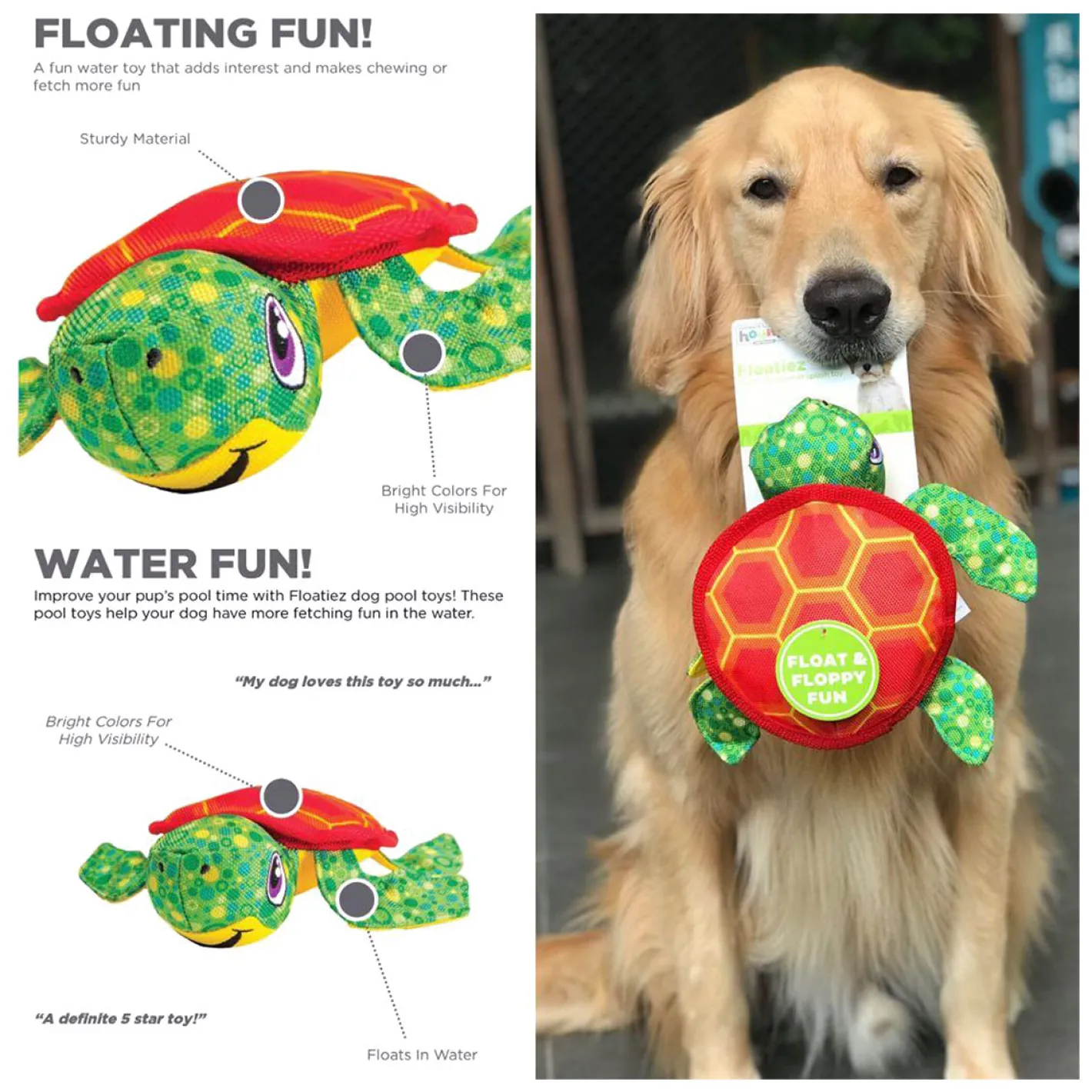 Outward Hound Floatiez Turtle Floating Squeaker Dog Toy Hot