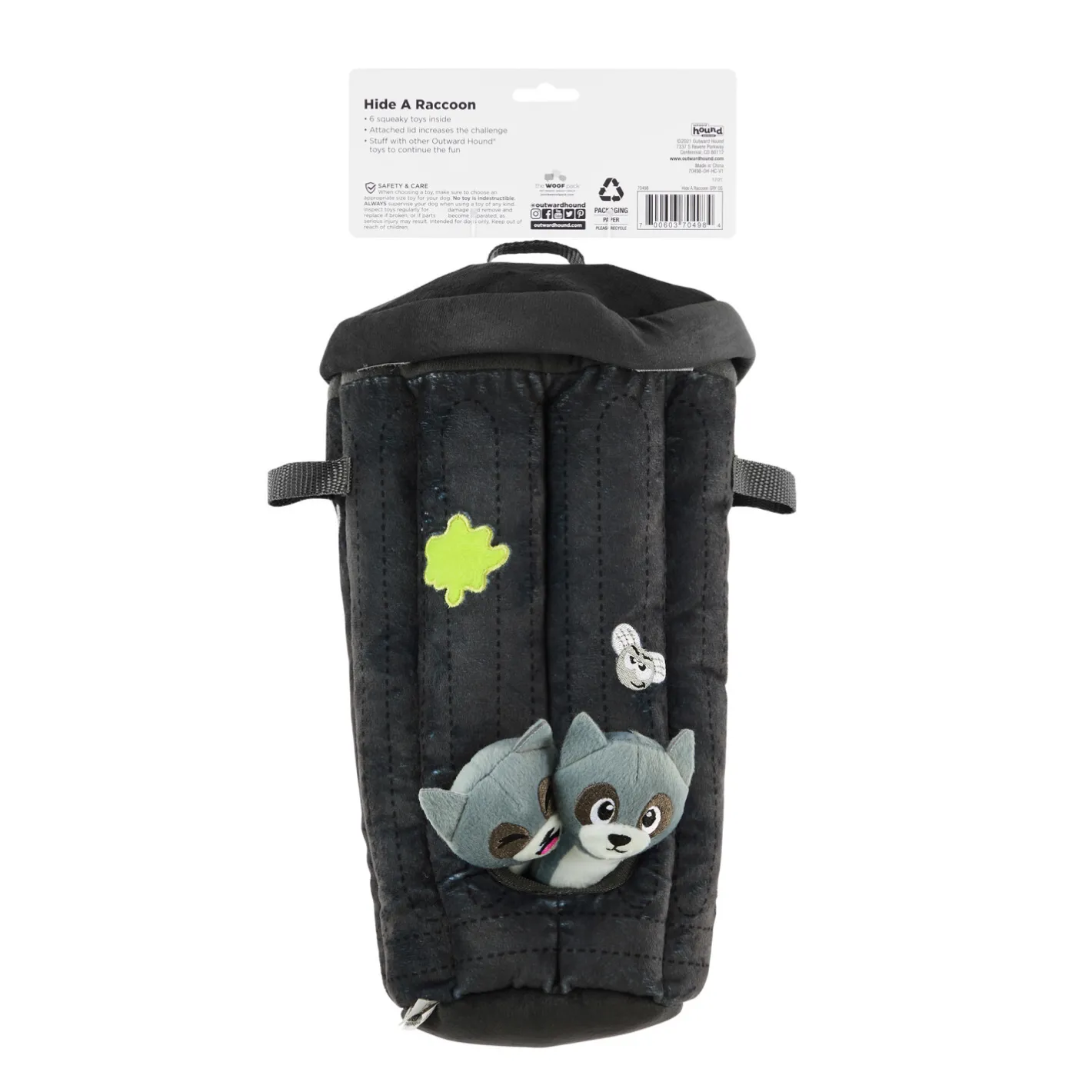 Outward Hound Hide A Raccoon Plush Dog Puzzle with 3 Squeaker Toys Best
