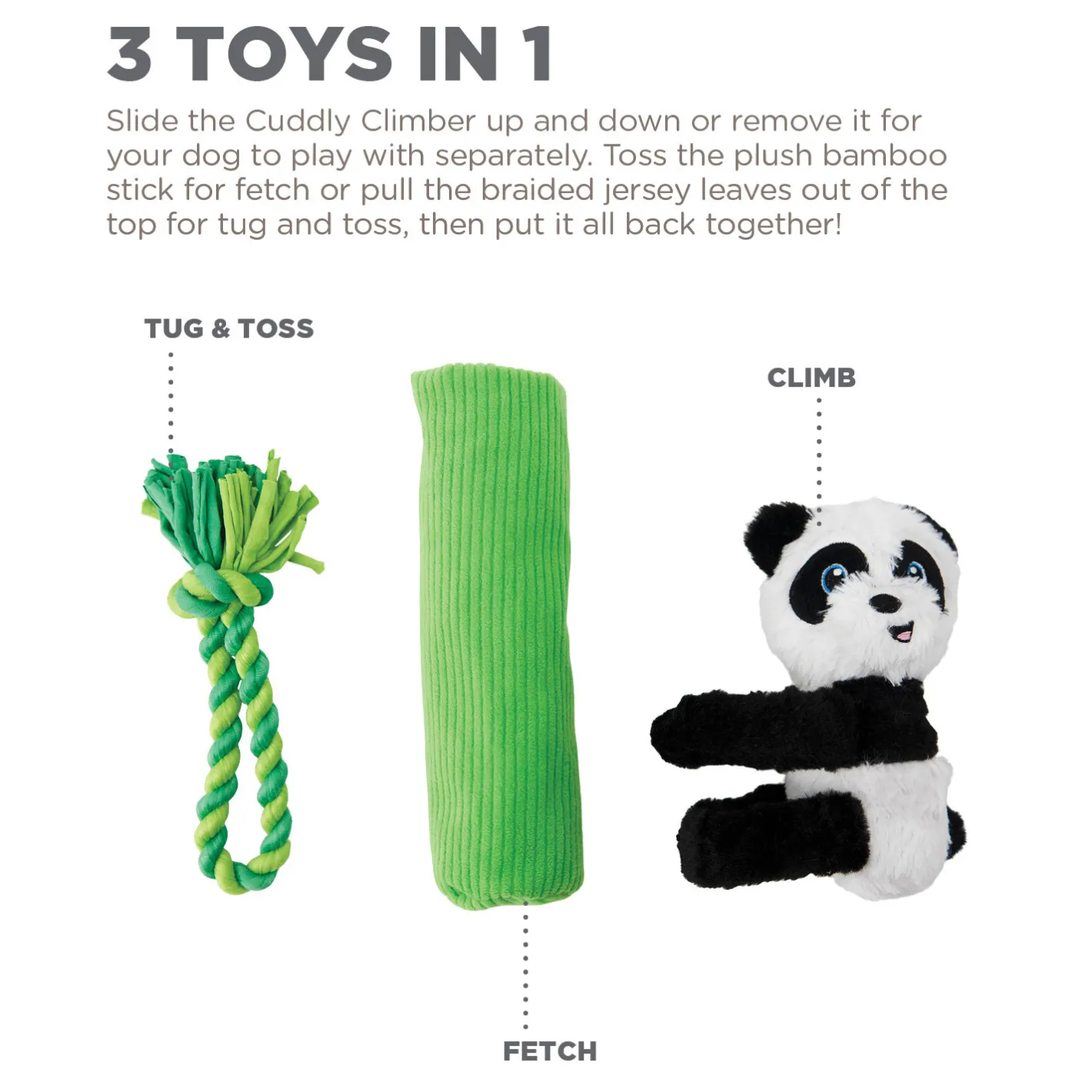 Outward Hound 3-in-1 Tug & Toss Dog Toy - Cuddly Climbers Panda Hot