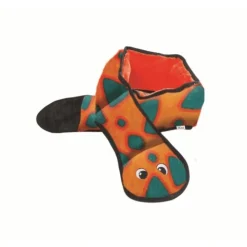 Outward Hound Invincibles Plush Low Stuffing Squeaker Dog Toy - Orange & Blue Snake New