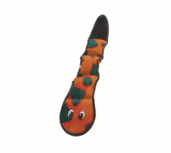 Outward Hound Invincibles Plush Low Stuffing Squeaker Dog Toy - Orange & Blue Snake New