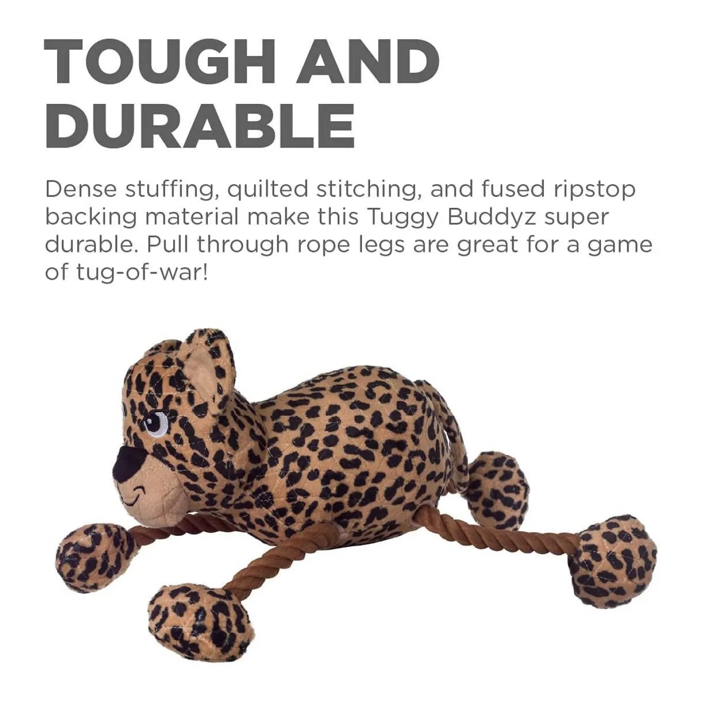 Outward Hound Tuggy Buddys Plush Squeaker Dog Tug Toy - Leopard Clearance
