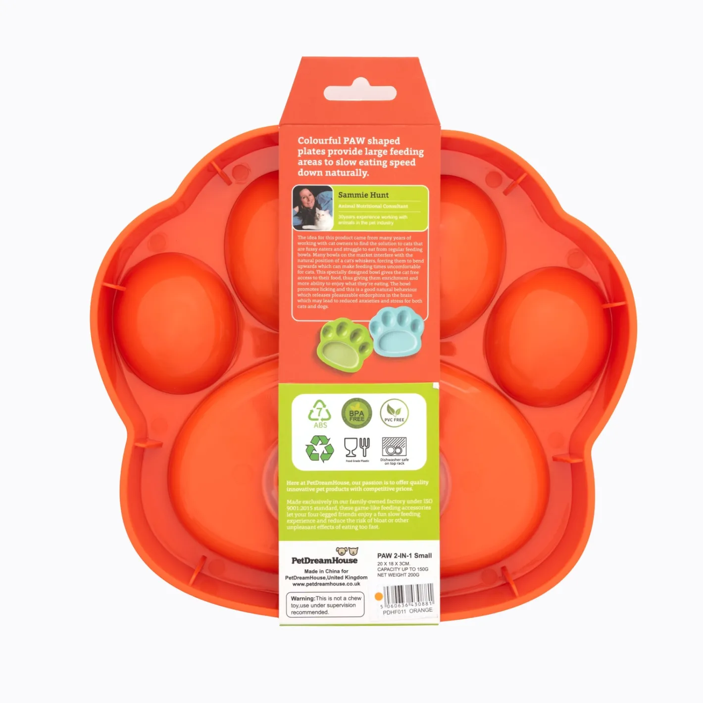 Pet DreamHouse PAW 2-in-1 Slow Mini Slow Feeder & Lick Pad for Cats & Small Dogs New