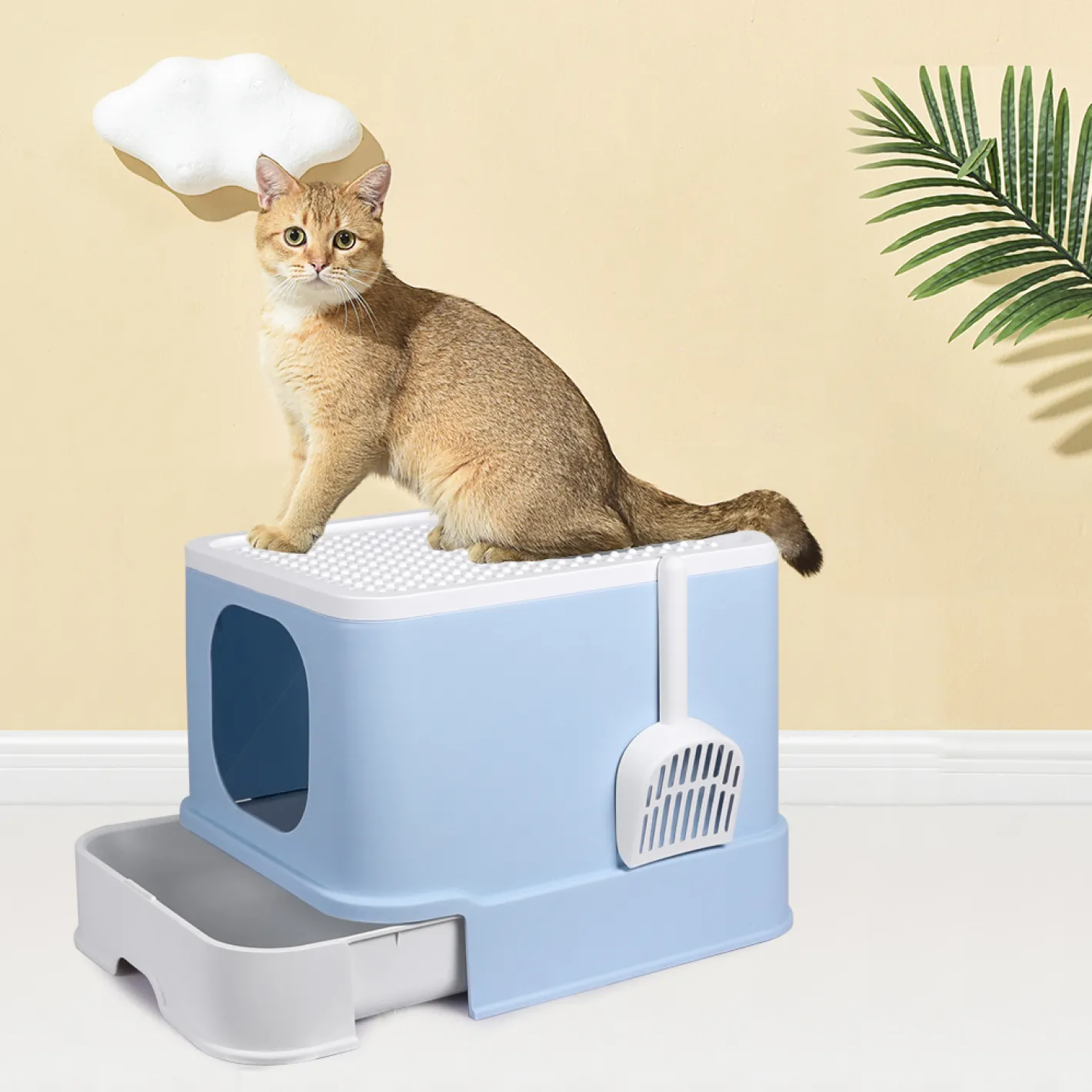 iDS PaWz Cat Litter Box Fully Enclosed Kitty Toilet Trapping Odour Control Basin - Blue New