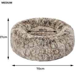 iDS Pet Bed Cat Dog Donut Nest Calming Mat Soft Plush Kennel - Brown Discount