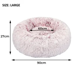 iDS Pet Bed Cat Dog Donut Nest Calming Mat Soft Plush Kennel - Pink Outlet