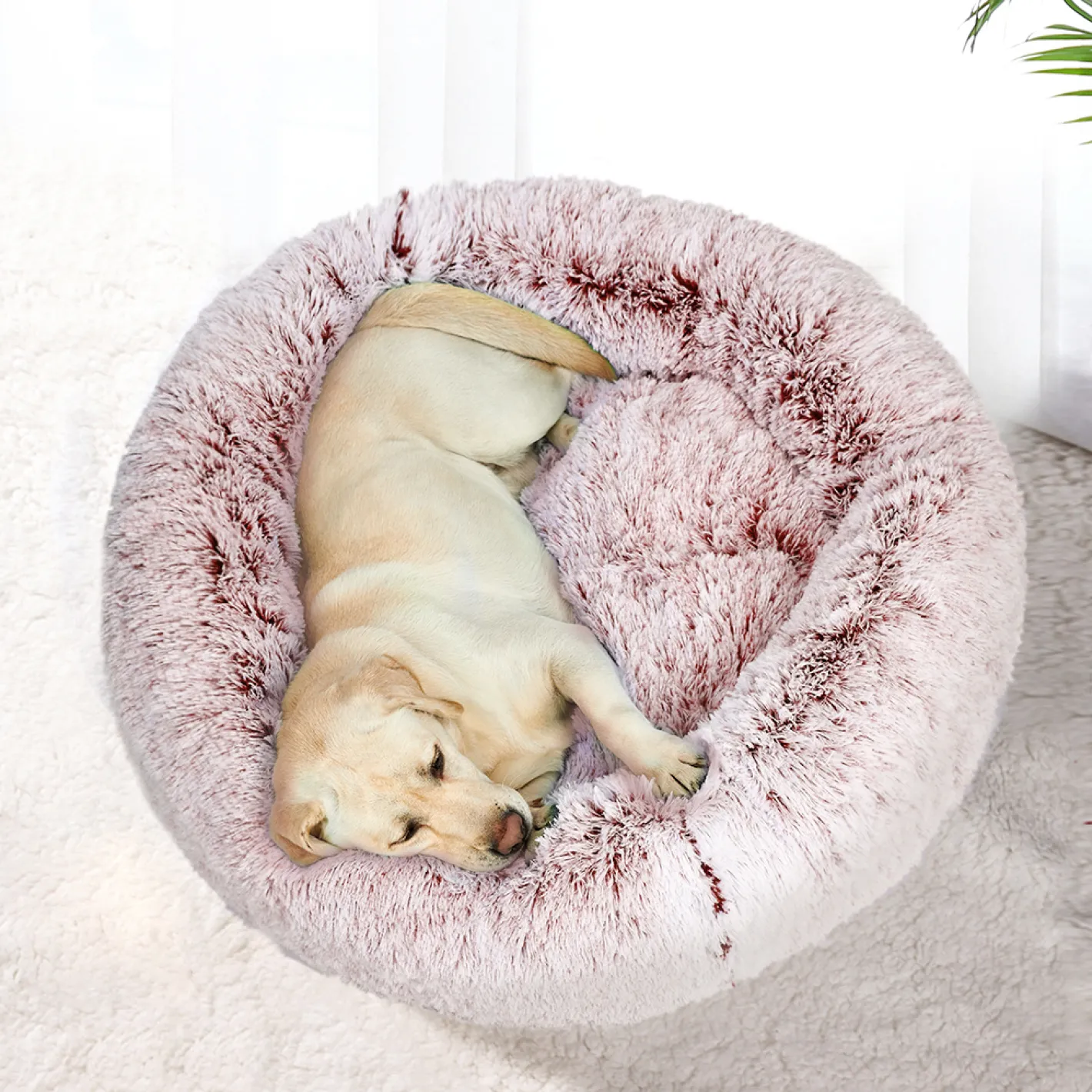 iDS Pet Bed Cat Dog Donut Nest Calming Mat Soft Plush Kennel - Pink Outlet