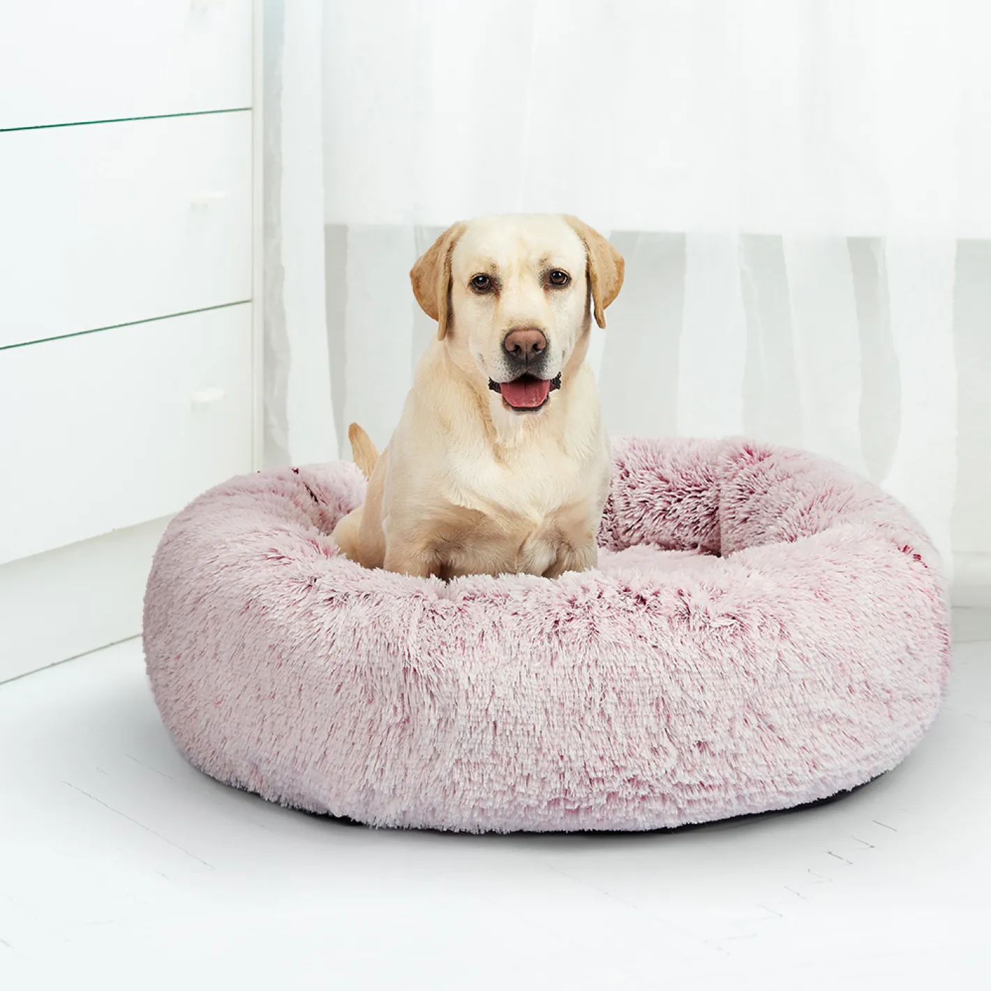 iDS Pet Bed Cat Dog Donut Nest Calming Mat Soft Plush Kennel - Pink Outlet