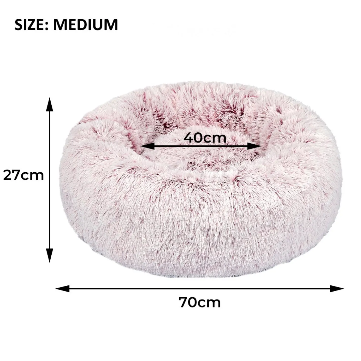 iDS Pet Bed Cat Dog Donut Nest Calming Mat Soft Plush Kennel - Pink Outlet