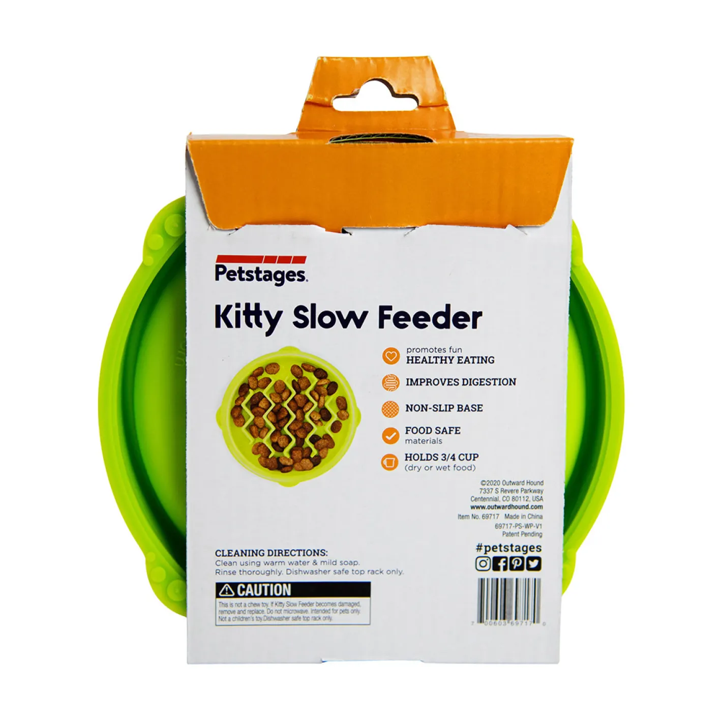 Petstages Cat Fun Feeder Green Wave Slow Food Bowl for Cats - Green Clearance