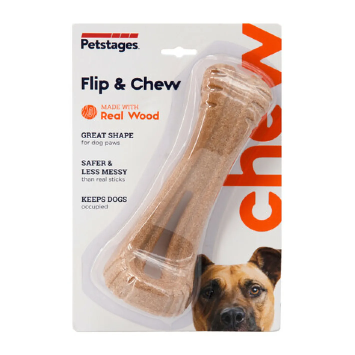 Petstages Dogwood Flip & Chew Real Wood Textured Dog Bone - Medium Fashion