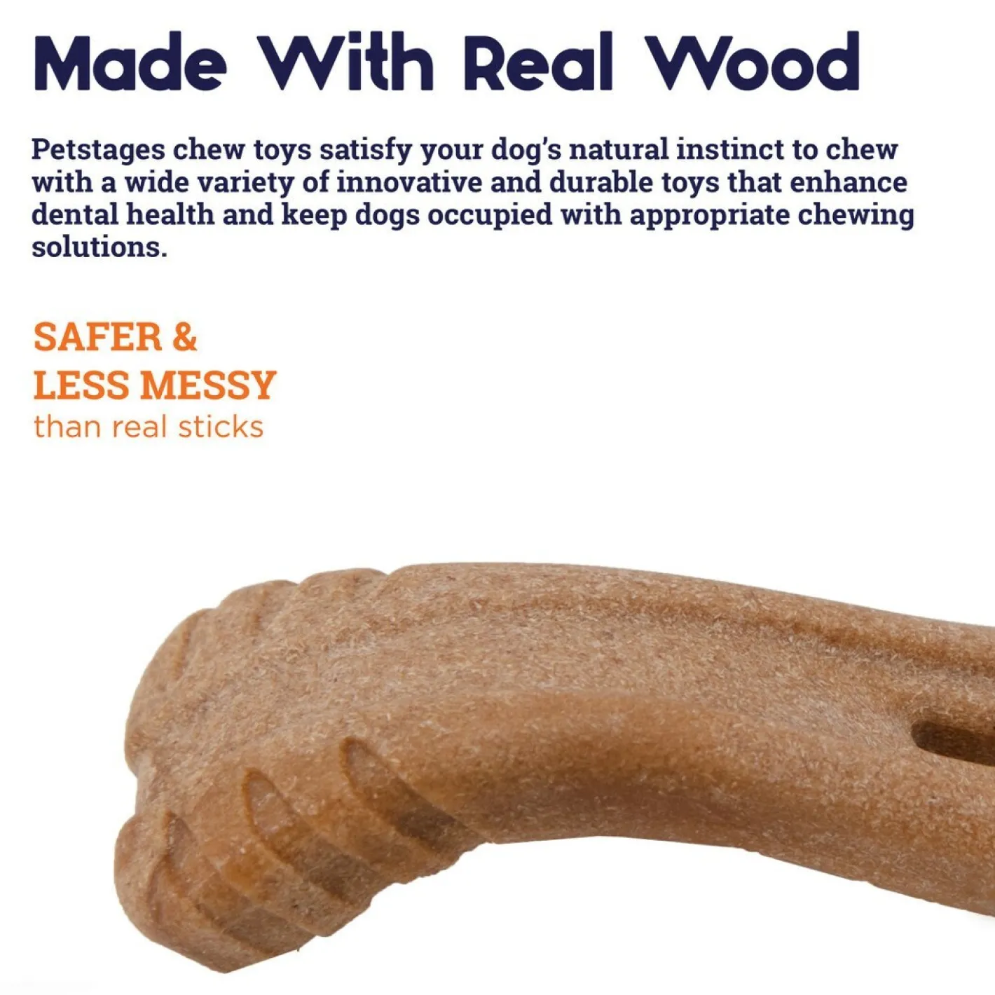 Petstages Dogwood Flip & Chew Real Wood Textured Dog Bone - Medium Fashion