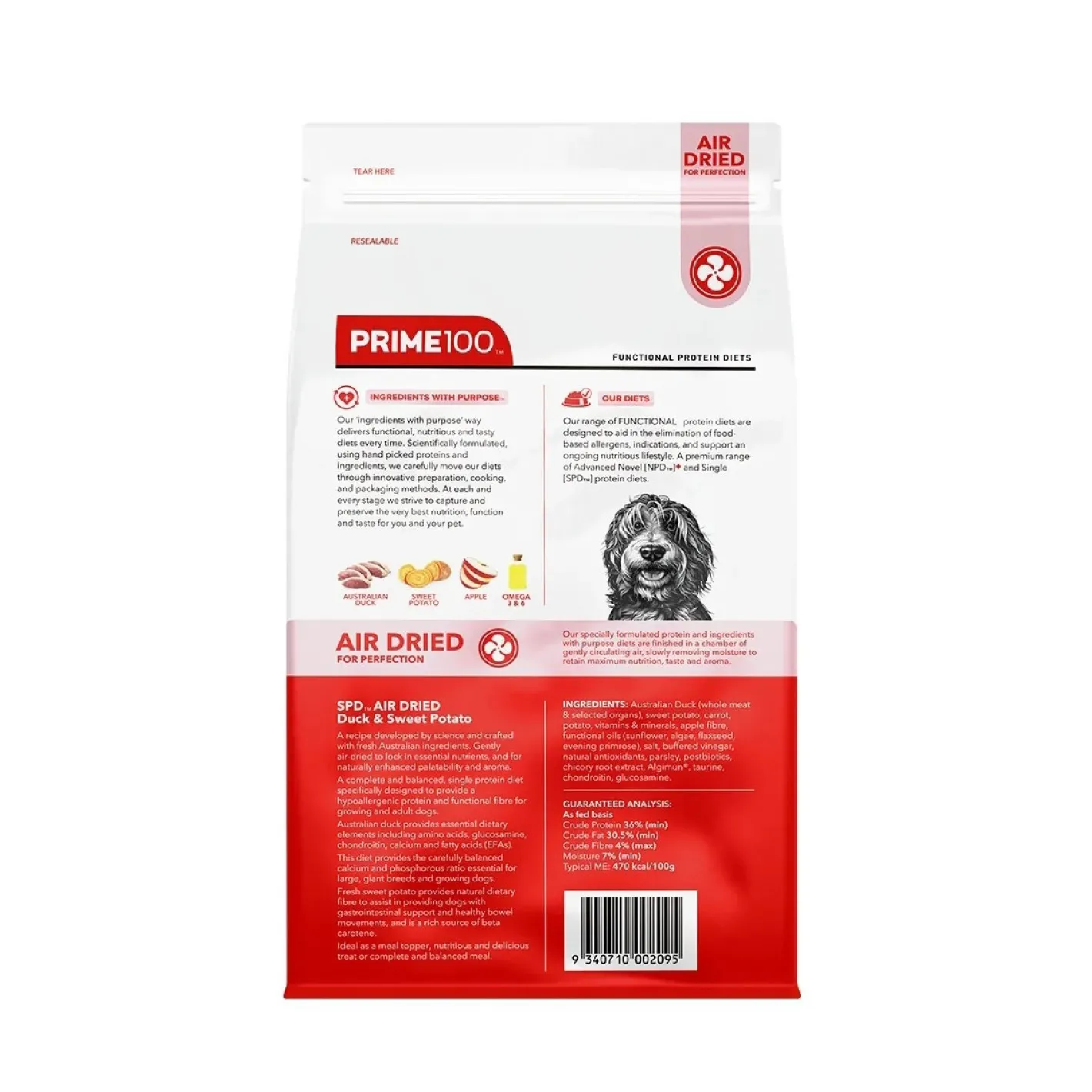 Prime100 SPD Air Dried Dog Food Single Protein Duck & Sweet Potato Outlet