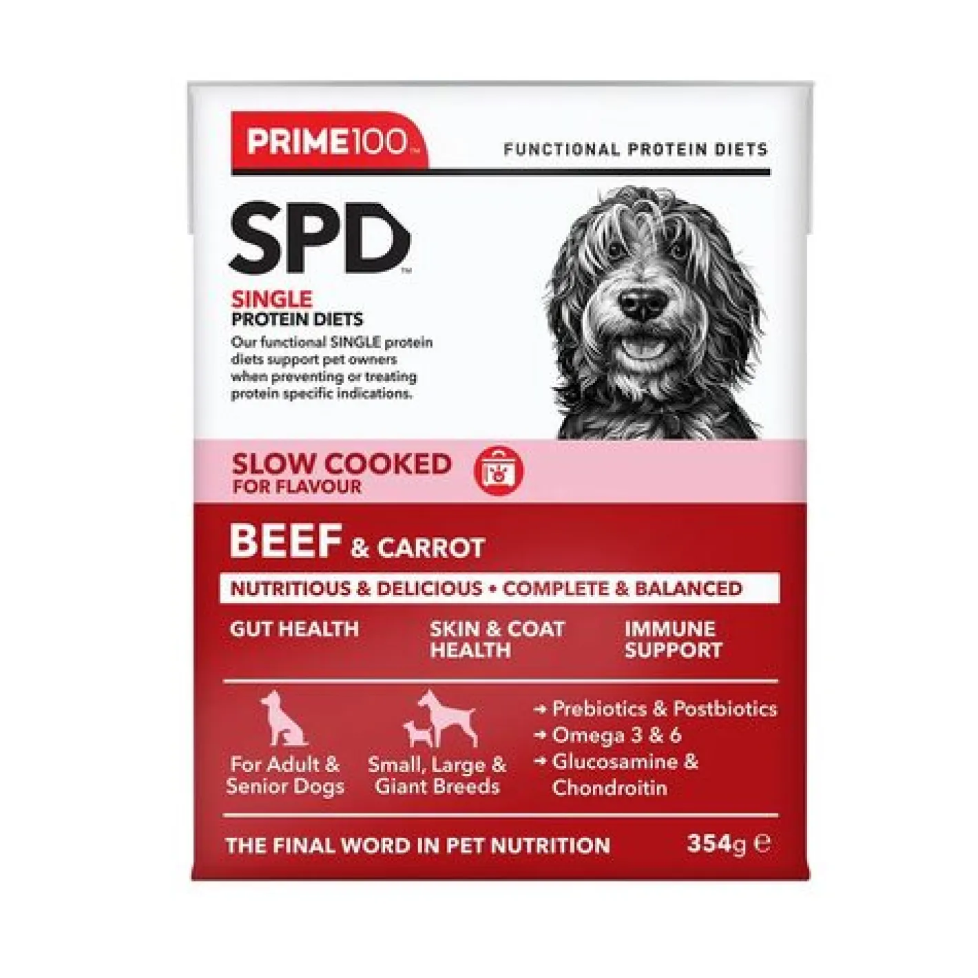 Prime100 SPD Slow Cooked Dog Food Single Protein Beef & Carrot 12 x 354g Discount