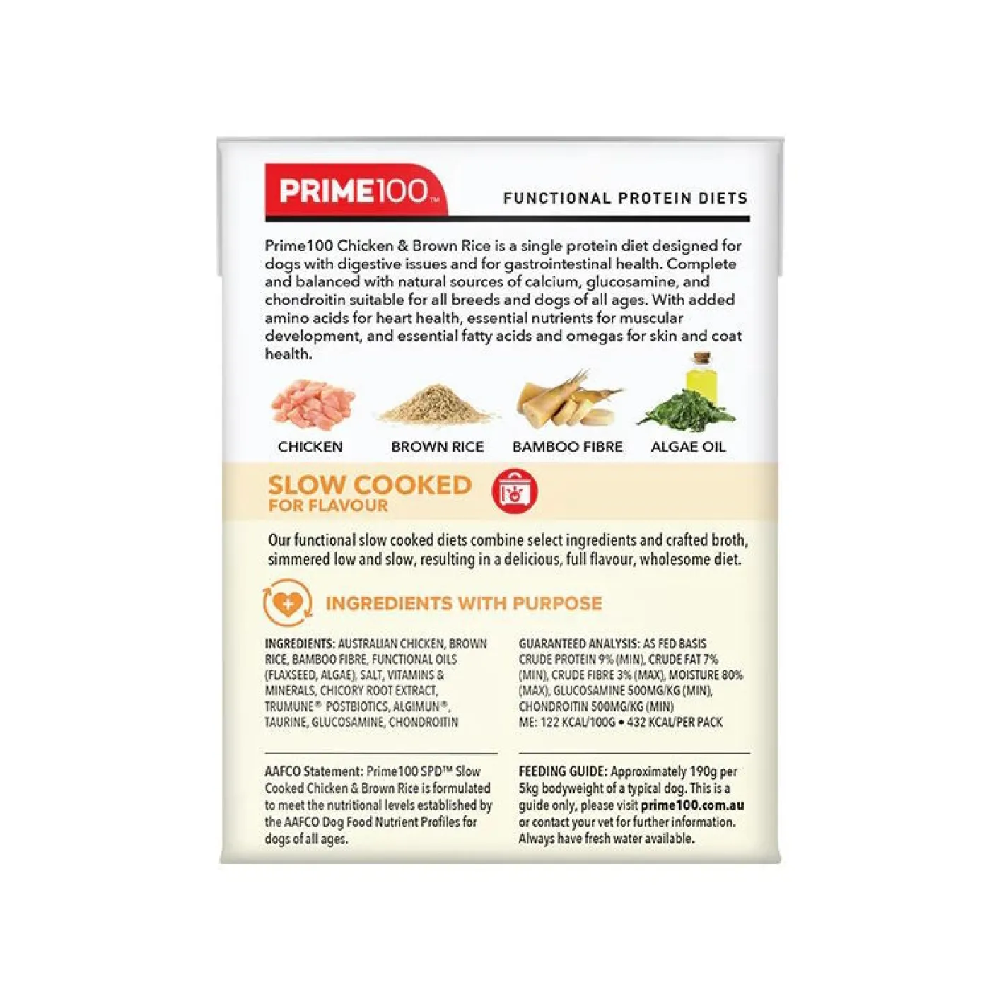 Prime100 SPD Slow Cooked Dog Food Single Protein Chicken & Brown Rice 12 x 354g Clearance