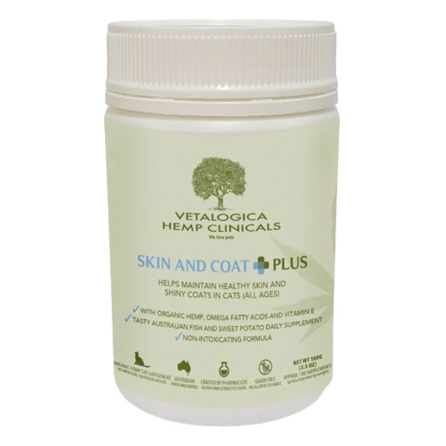 Vetalogica Hemp Clinicals Skin And Coat Plus Cat Supplement 100g Hot