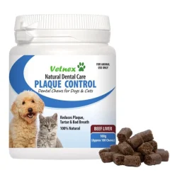 Vetnex Plaque Control Dental Chews for Dogs & Cats 100 chews - Liver/Salmon or Vegie New