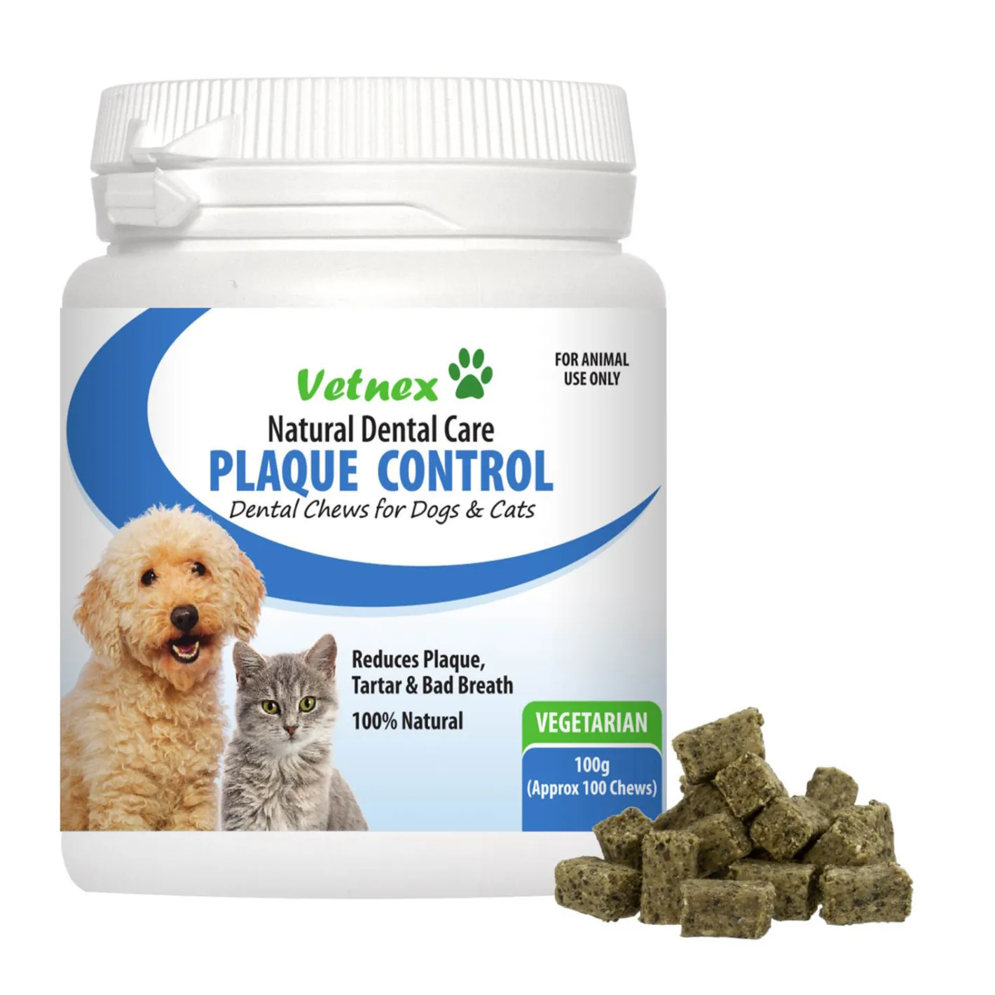 Vetnex Plaque Control Dental Chews for Dogs & Cats 100 chews - Liver/Salmon or Vegie New