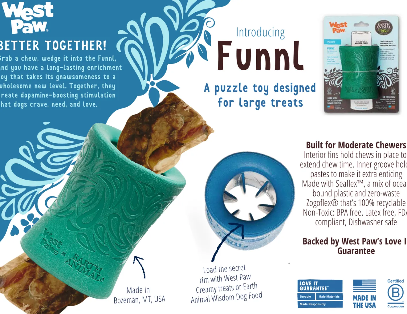 West Paw Funnl Dog Treat & Chew Hiding Toy for Moderate Chewers Fashion