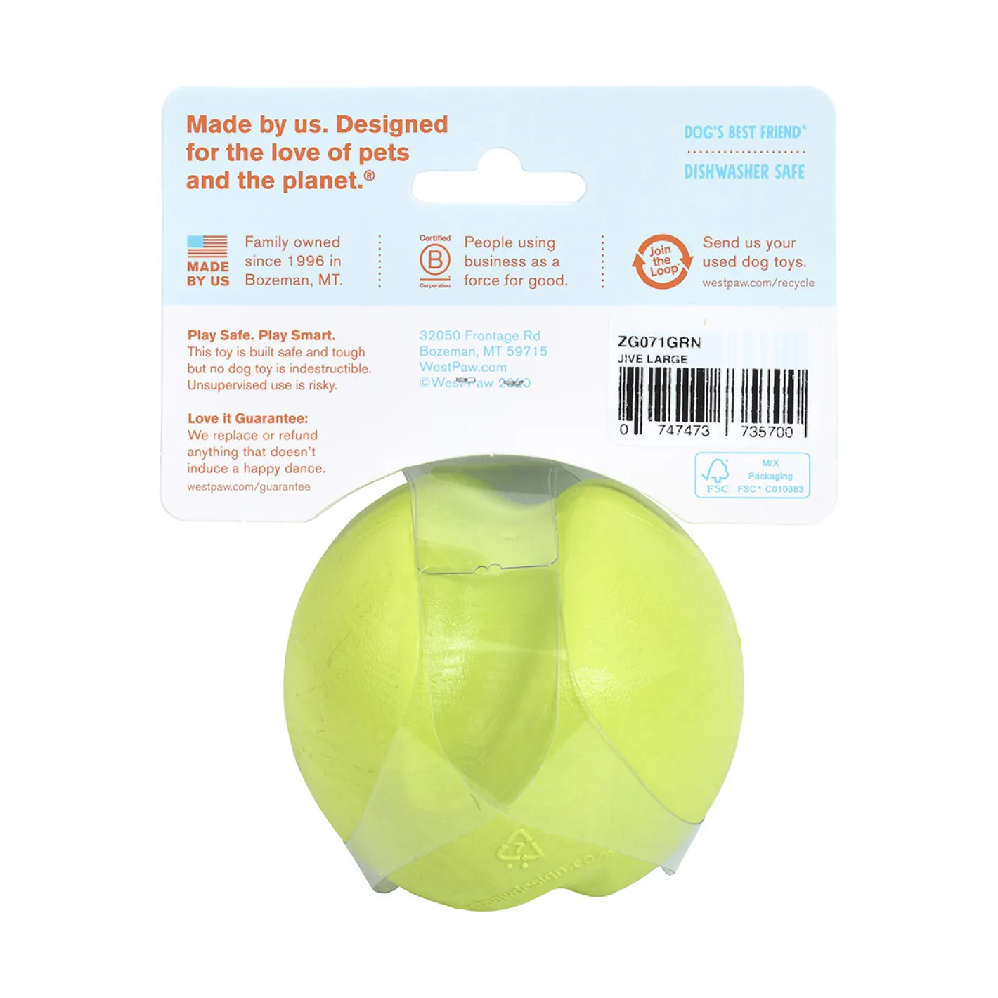 West Paw Jive Zogoflex Fetch Ball Tough Dog Toy Clearance