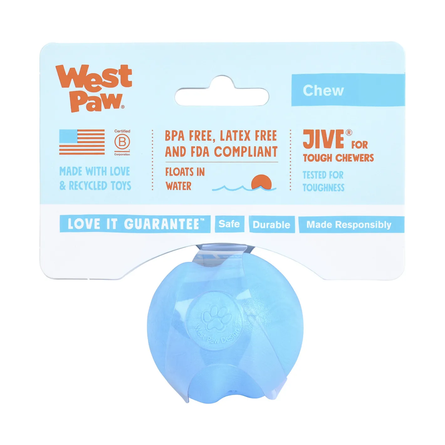 West Paw Jive Zogoflex Fetch Ball Tough Dog Toy Clearance
