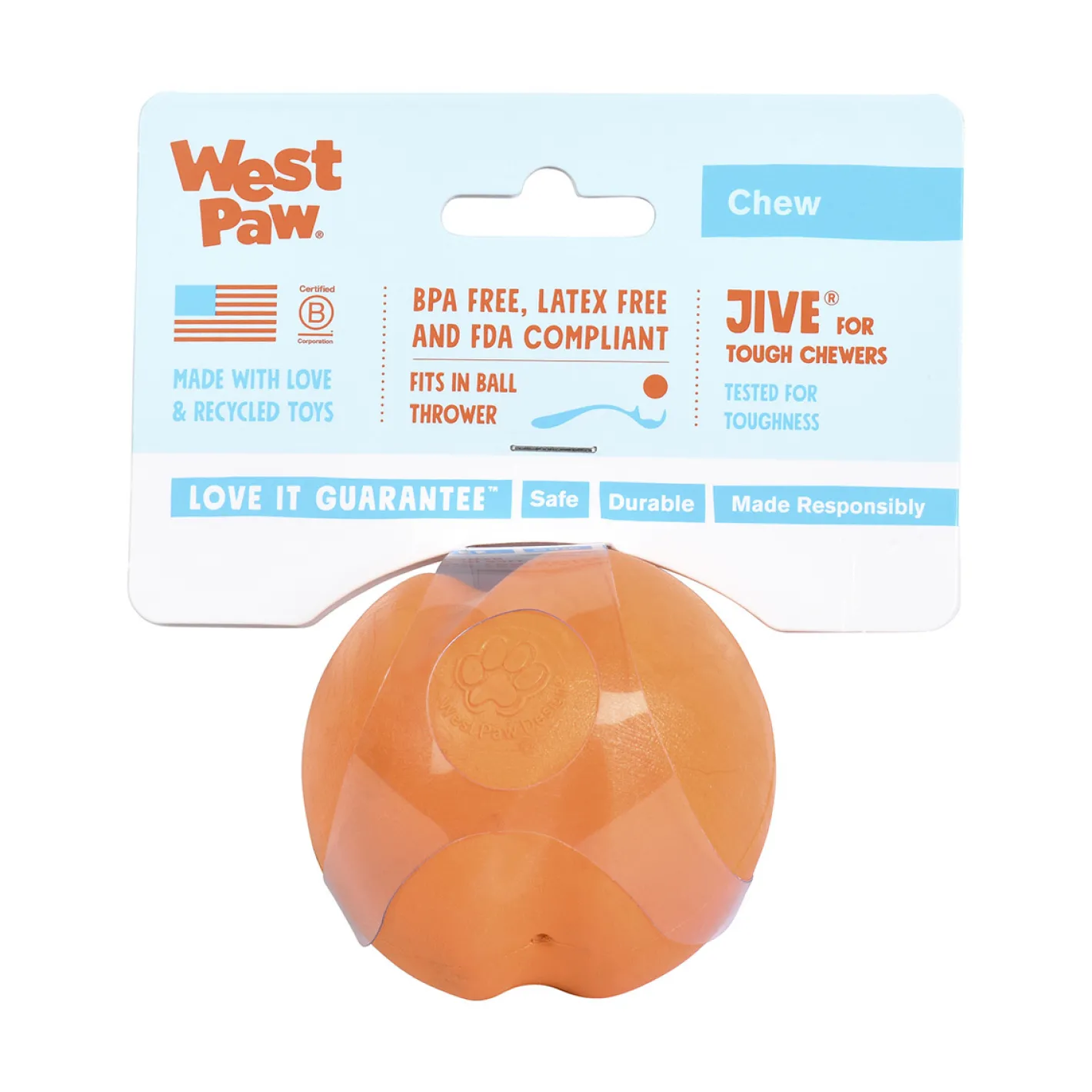 West Paw Jive Zogoflex Fetch Ball Tough Dog Toy Clearance