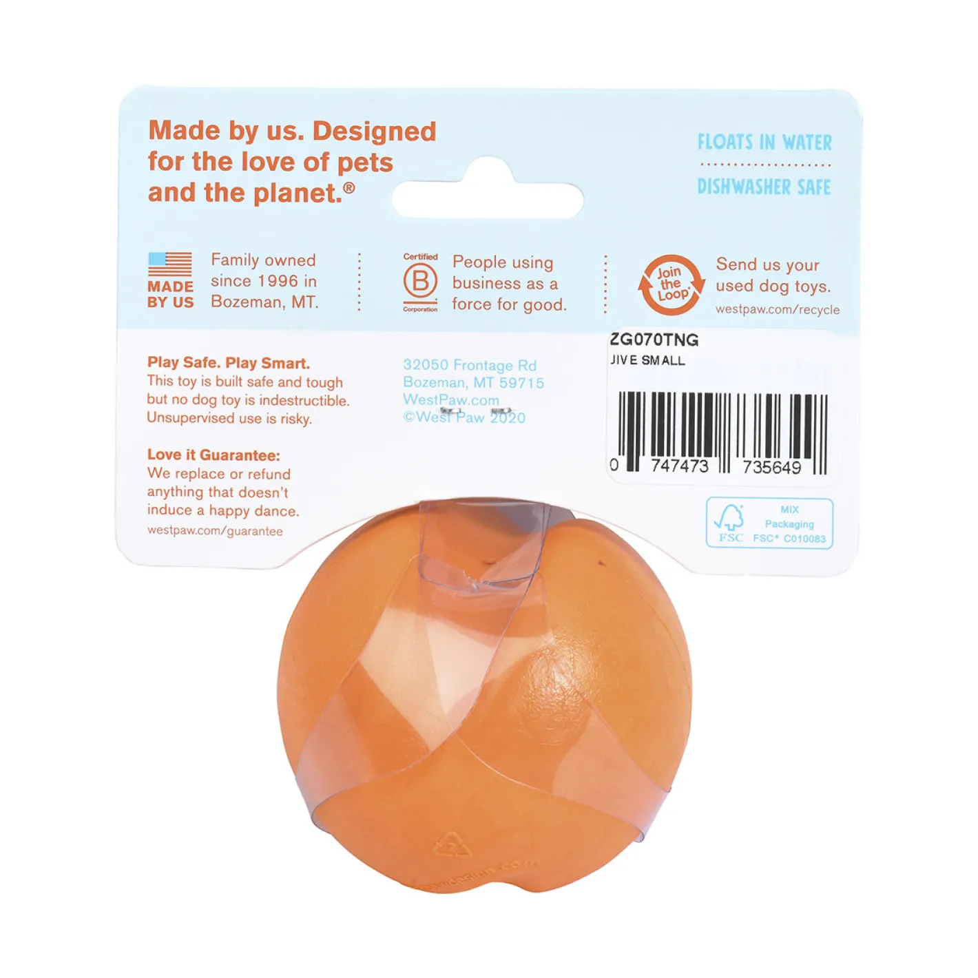 West Paw Jive Zogoflex Fetch Ball Tough Dog Toy Clearance