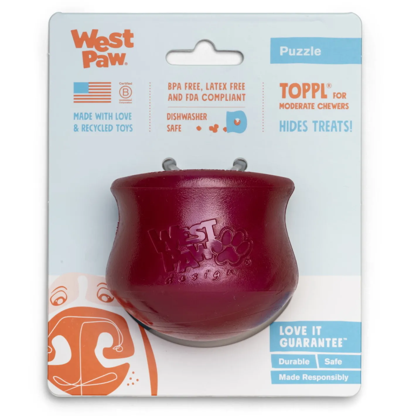 West Paw Toppl Treat Dispensing Wobbling Dog Toy & Food Bowl - Holiday Colours New