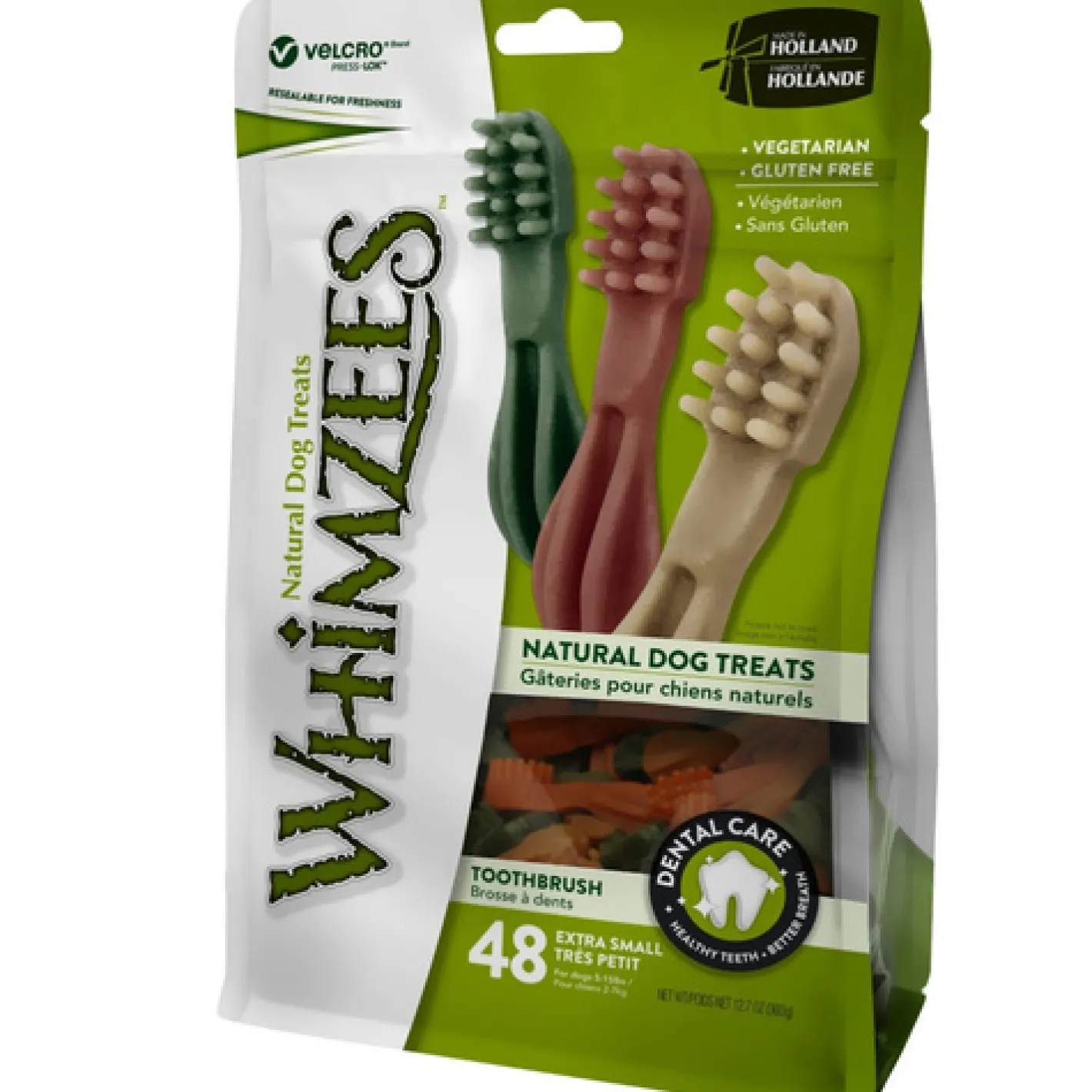 Whimzees Grain Free Veggie Dental Treats Toothbrush for X-Small Dogs - 48-Pack Fashion