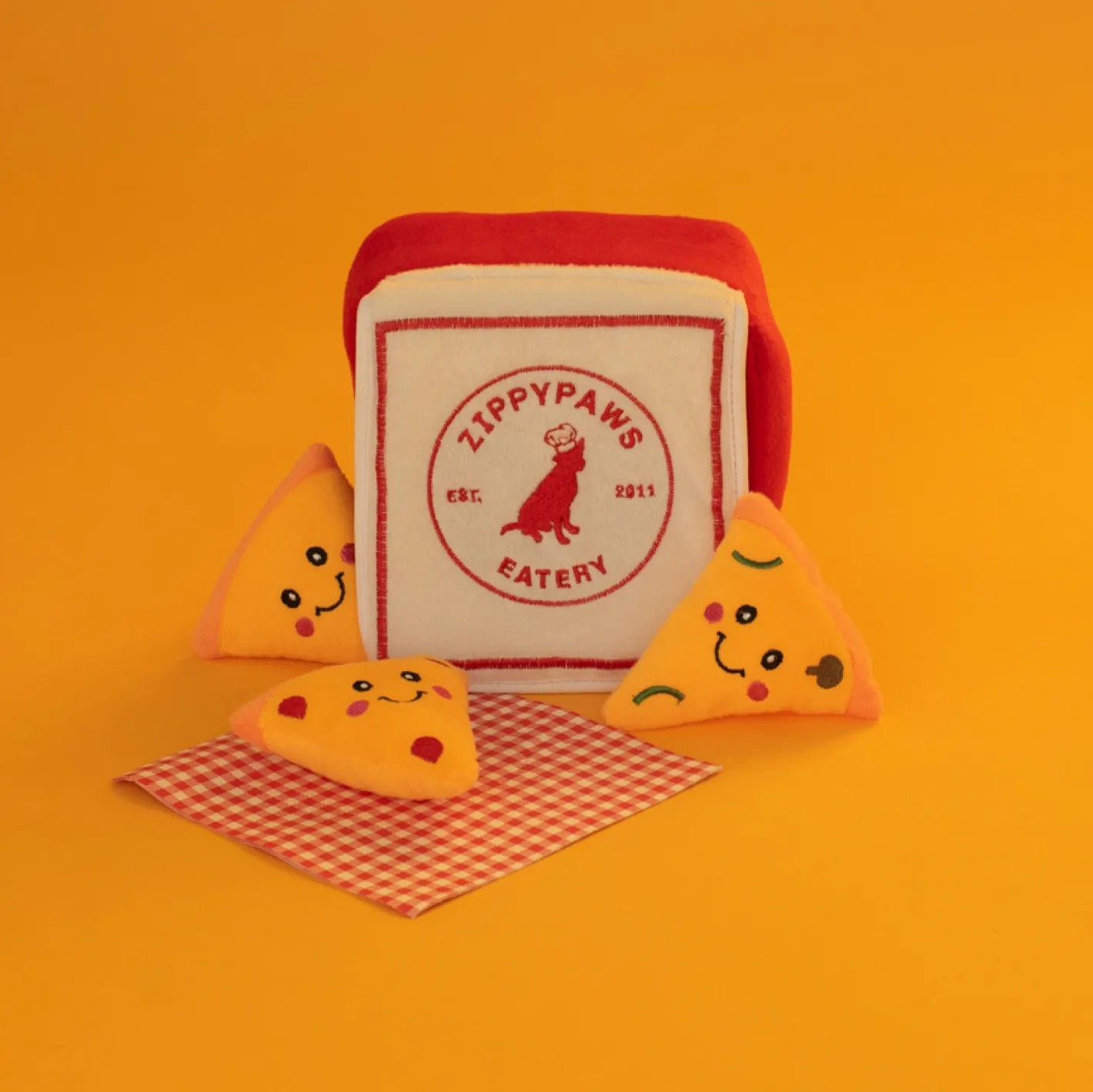 Zippy Paws Burrow Interactive Dog Toy - Pizza Box with 3 Squeaker Toys Fashion