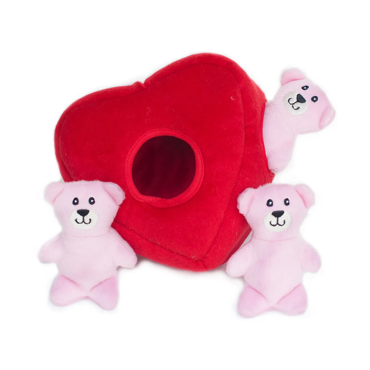 Zippy Paws Burrow Interactive Dog Toy - Heart 'n Bears with 3 Squeaky Bears New