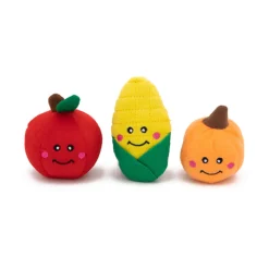 Zippy Paws Fall Harvest Miniz Plush Squeaker Dog Toys - 3-Pack of Veggies Hot