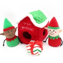 Zippy Paws Holiday Burrow Dog Toy - Santa's Workshop + 3 Squeaker Toys Hot