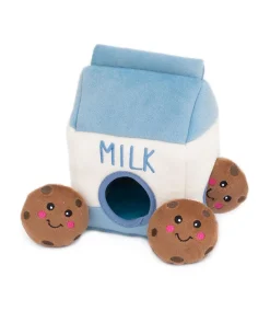 Zippy Paws Interactive Burrow Plush Dog Toy - Milk and Cookies Outlet