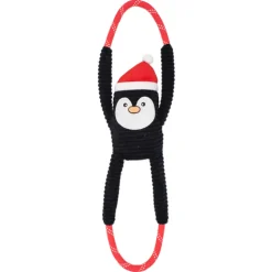 Zippy Paws Plush Squeaker Dog Toy - Christmas Holiday RopeTugz - Penguin New