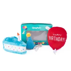 Zippy Paws Plush Squeaker Dog Toy - Birthday Box with Cake, Balloon & Party Hat Hot