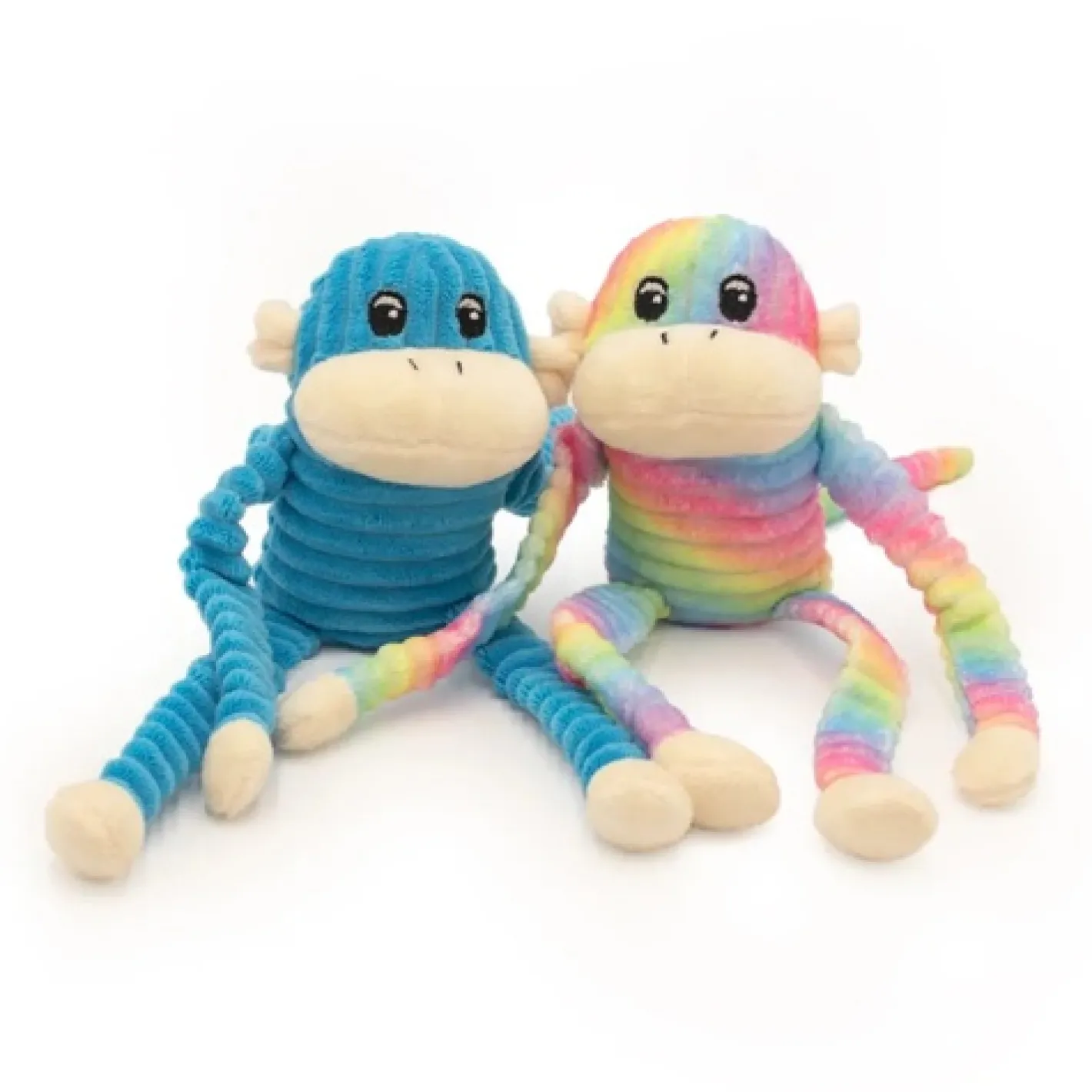 Zippy Paws Spencer the Crinkle Monkey Dog Toys - 2-Pack Small Rainbow & Blue Best