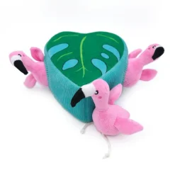 Zippy Paws Zippy Burrow Interactive Dog Toy - 3 Flamingos in Monstera Leaf New