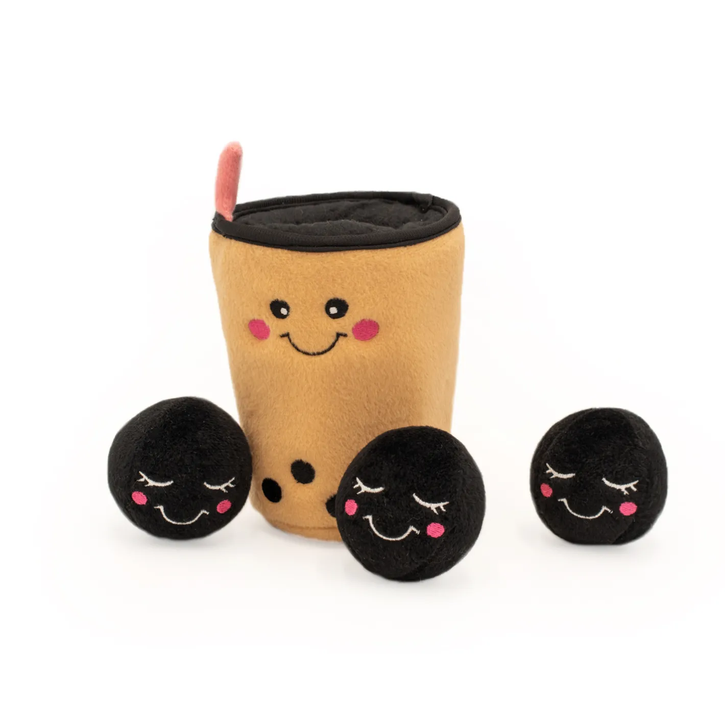 Zippy Paws Zippy Burrow Interactive Dog Toy - Boba Milk Tea + 3 Boba Squeaky Toys New