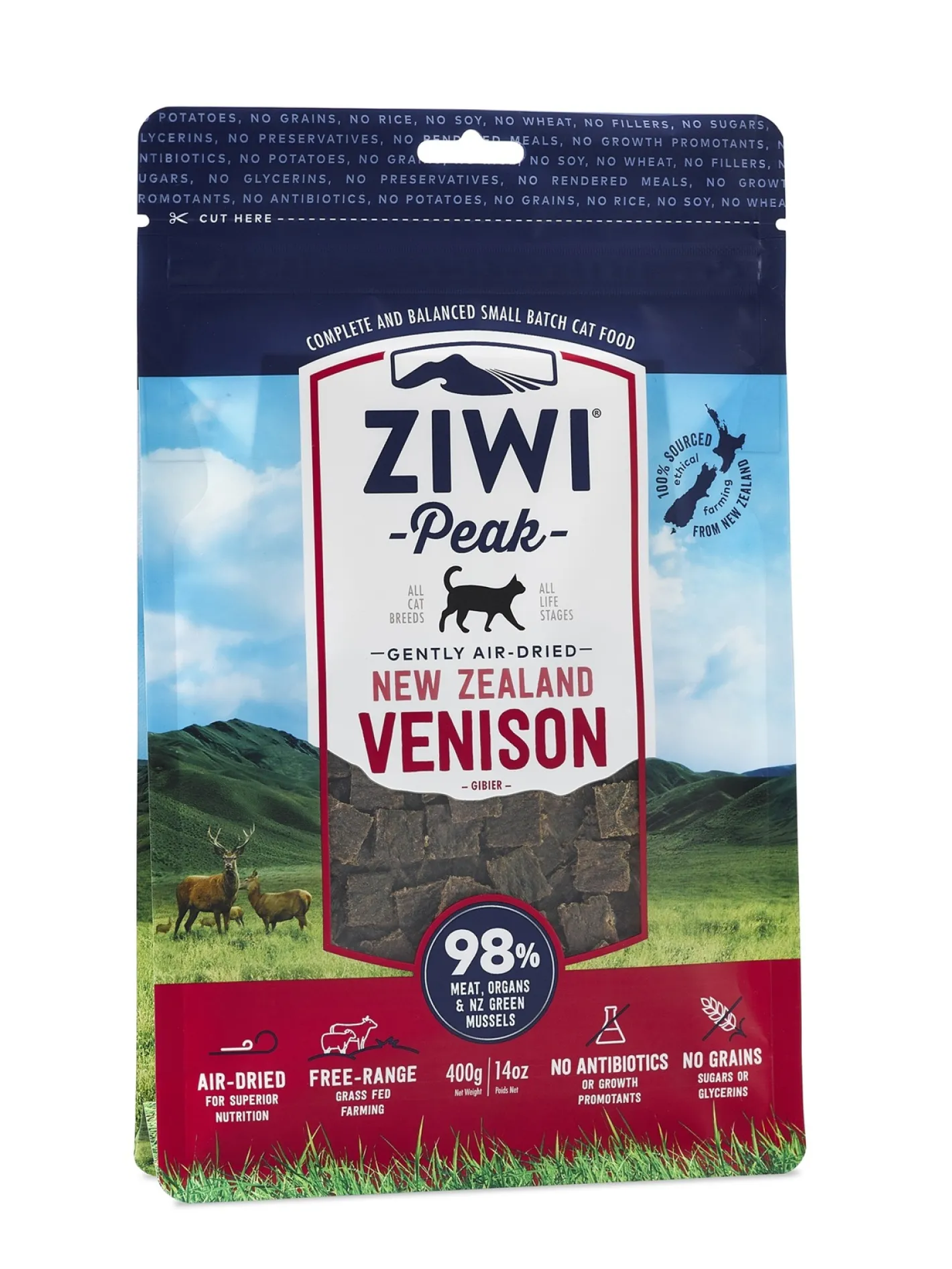 Ziwi Peak Air Dried Grain Free Cat Food 400g Pouch - Venison Sale